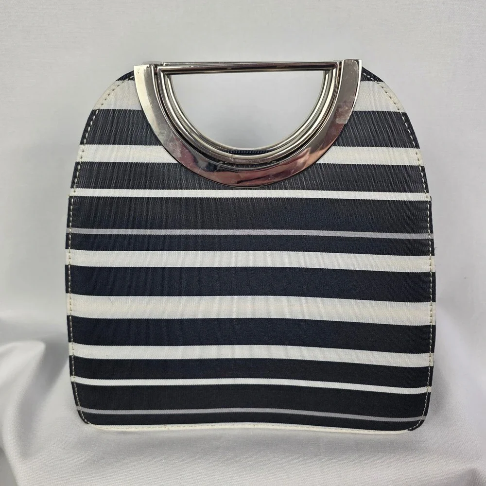 Kate Spade New York‎ Striped Canvas Handbag Black White Silver Metal Handle